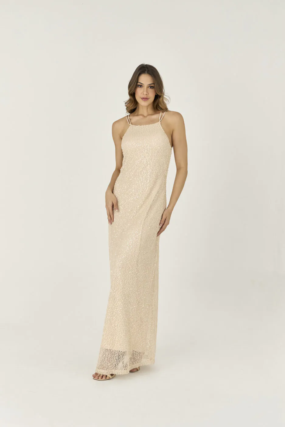 Vestido Longo De Paete Com Detalhe Laco
