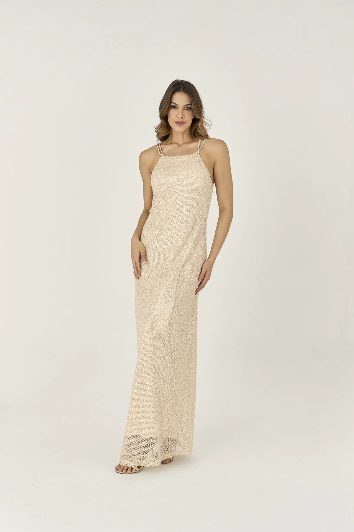 1072611 F OFF Vestido Longo De Paete Com Detalhe Laco