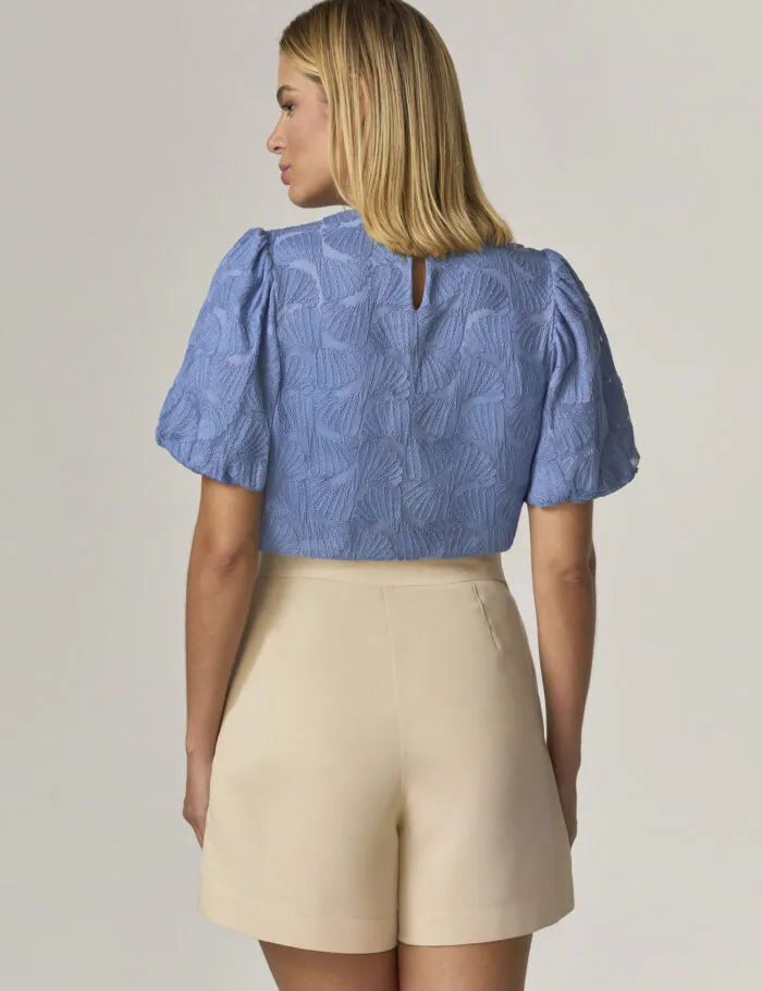 Blusa Tule Com Detalhe Mangas Bufantes