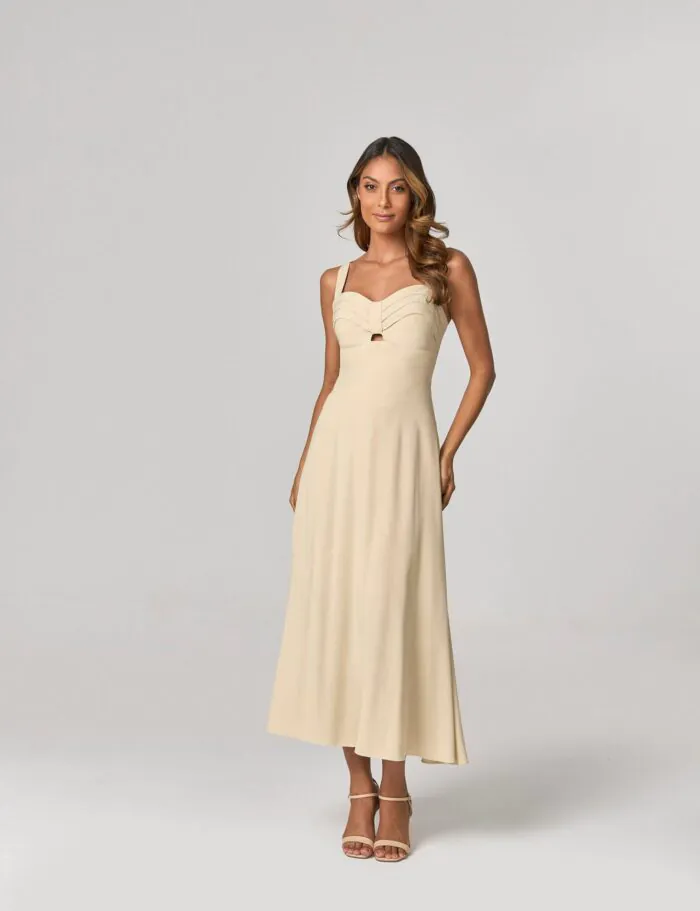 Vestido Midi Com Pregas Busto