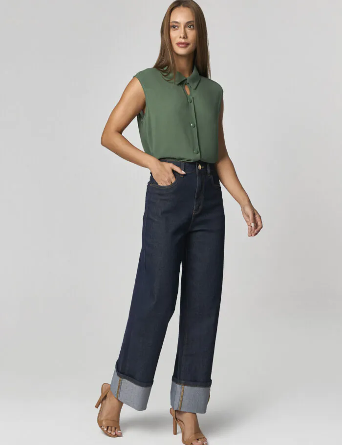 Blusa Regata Com Detalhe Botao Gota