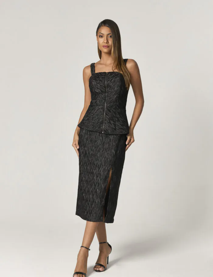 Conjunto Saia Midi E Blusa Com Detalhe Ziper