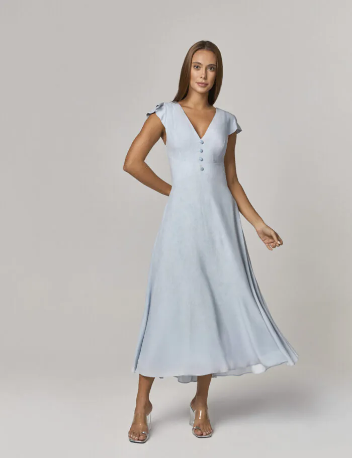 Vestido Midi Com Detalhe Botoes E Curvatura