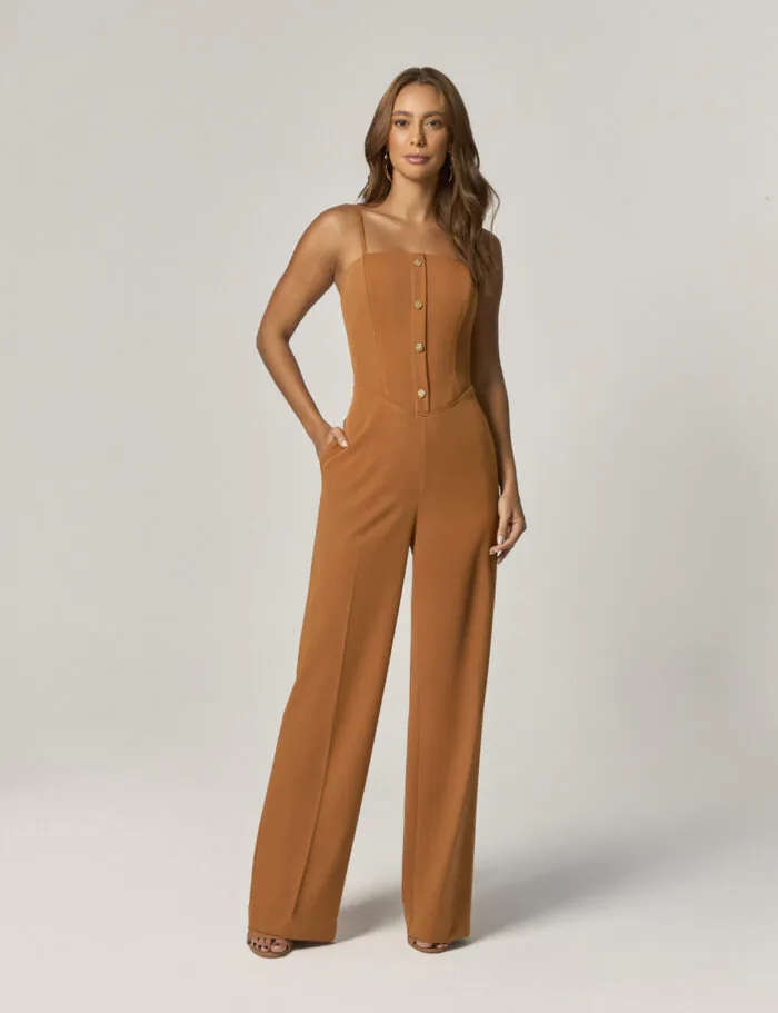 Macacao Alfaiataria Corset Com Detalhe Botoes