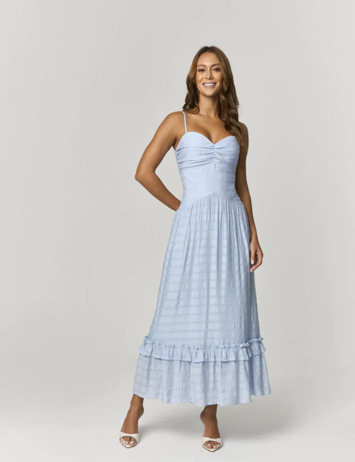 Vestido Midi Com Detalhe Franzido E Babados