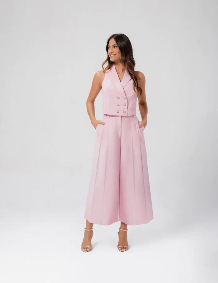 Conjunto Calca E Colete Com Botoes Flor